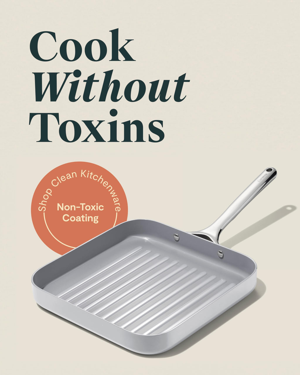 Caraway Square Grill Pan - 11” Grill Pan - Non-Stick Ceramic Coated - Non Toxic, PTFE & PFOA Free - Oven Safe & Compatible with All Stovetops - Cream