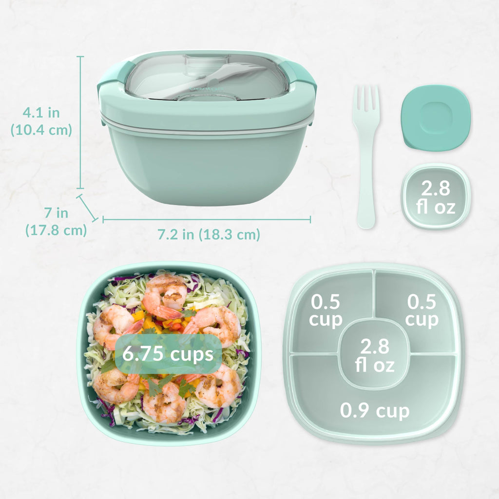 Bentgo Salad Container - 54 oz Bowl with 4-Compartment Toppings Tray, Leak-Proof Dressing Container, Reusable Fork, BPA-Free Lunch Box for Meal Prep & Food Storage; Removable Bento Tray (Khaki Green)