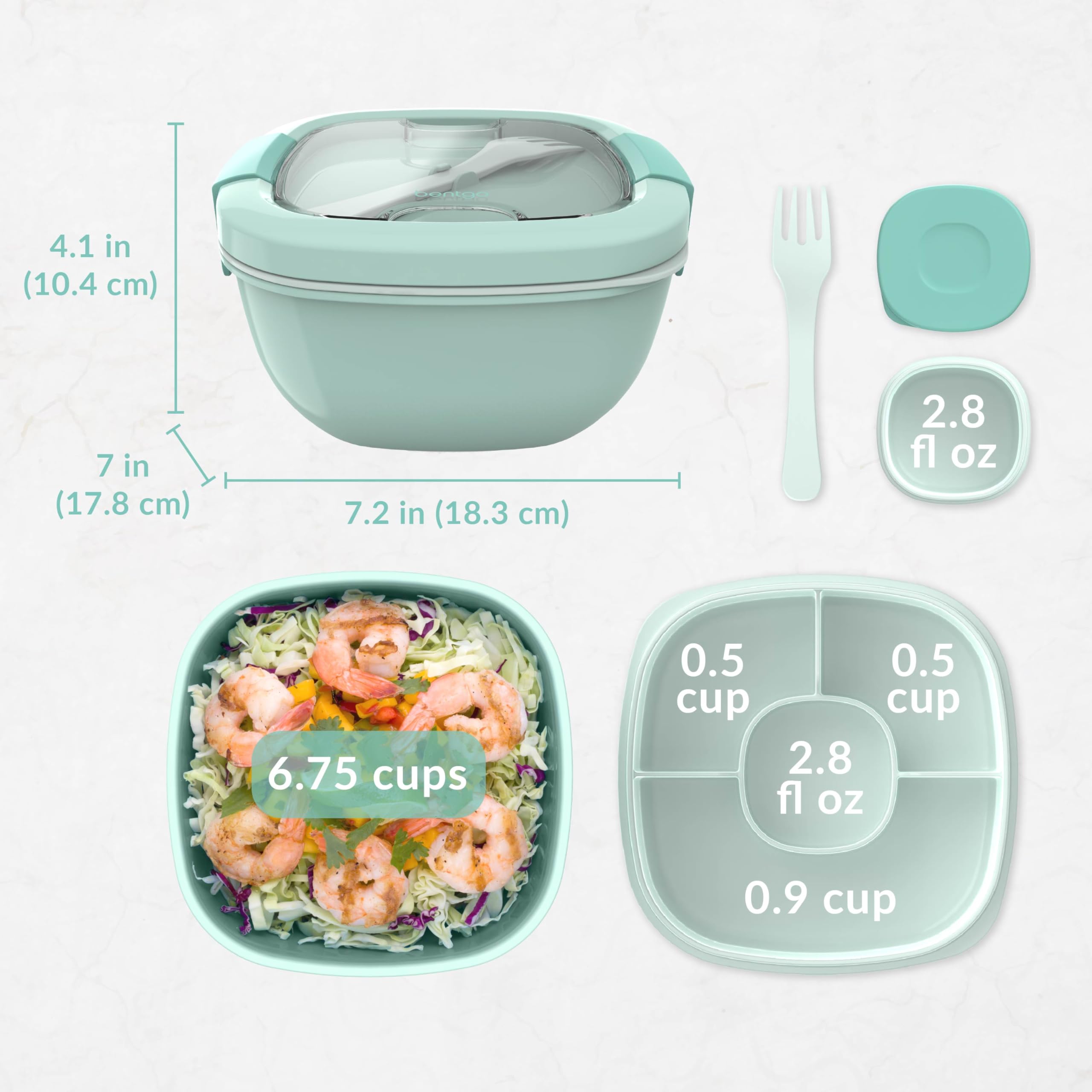 Bentgo Salad Container - 54 oz Bowl with 4-Compartment Toppings Tray, Leak-Proof Dressing Container, Reusable Fork, BPA-Free Lunch Box for Meal Prep & Food Storage; Removable Bento Tray (Khaki Green)