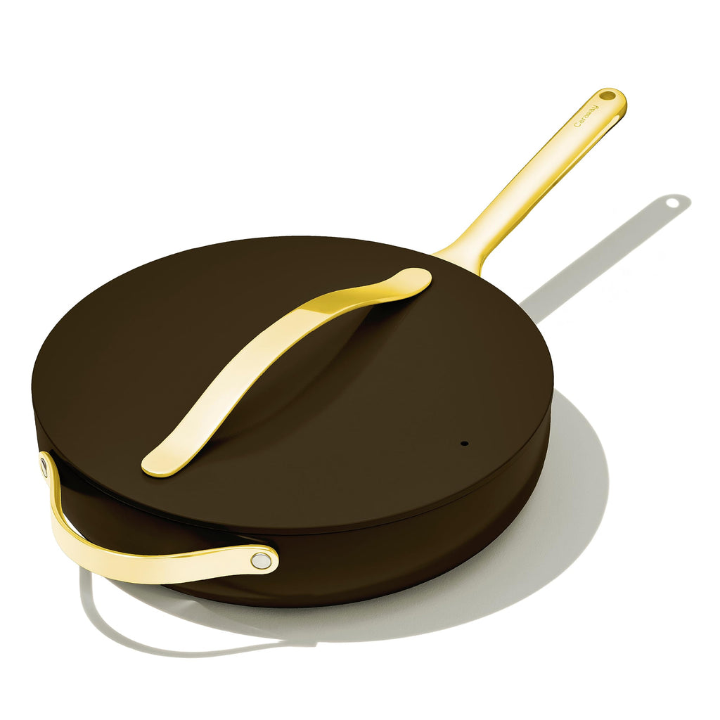 Caraway Nonstick Ceramic Sauté Pan with Lid (4.5 qt, 11.8") - Non Toxic, PTFE & PFOA Free - Oven Safe & Compatible with All Stovetops (Gas, Electric & Induction) - Cream