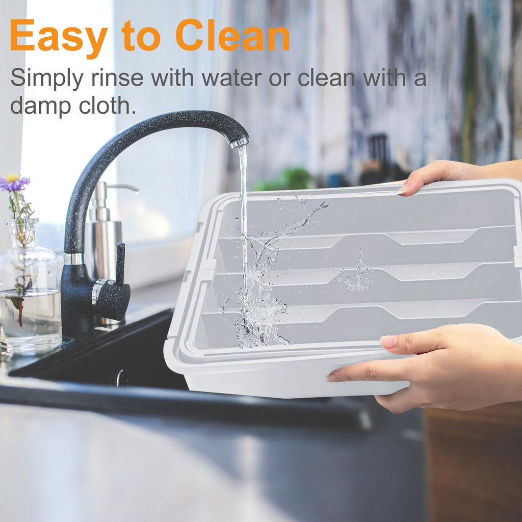 Homecor Silverware Drawer Organizer, Adjustable Kitchen Drawer Organizer, Expands from 4 to 7 Slots, Non-Slip BPA-Free Flatware Cutlery Utensil Holder for Forks Knives Spoons and Kitchen Utensil,White