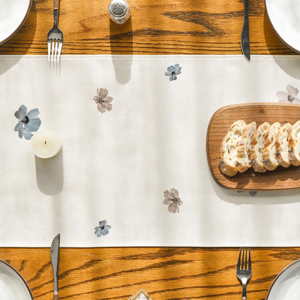 Artoid Mode Brown Poppy Floral Leaves Spring Table Runner, Seasonal Summer Kitchen Dining Table Decoration for Home Party Decor 13x72 Inch