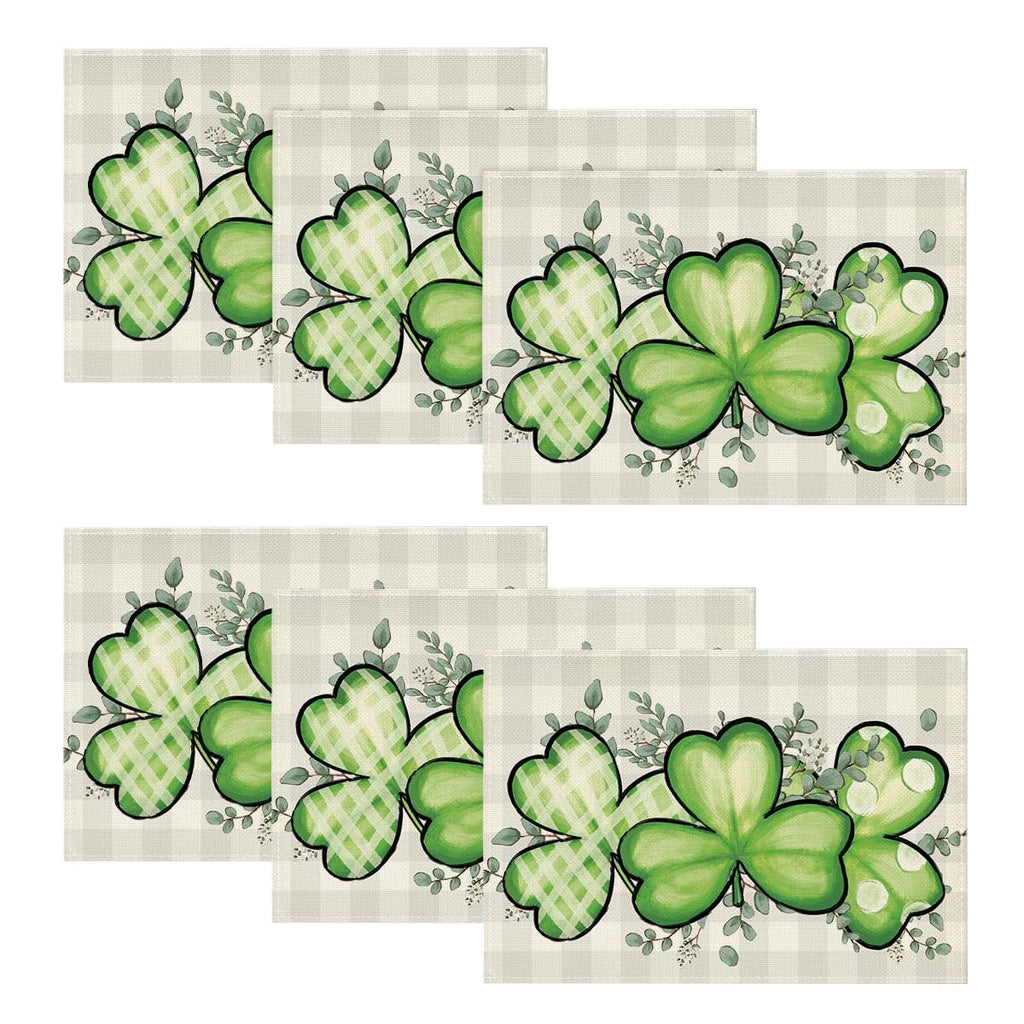 Artoid Mode Bufflao Plaid Shamrock St. Patrick's Day Placemats Set of 4, 12x18 Inch Seasonal Spring Table Mats for Party Kitchen Dining Decoration