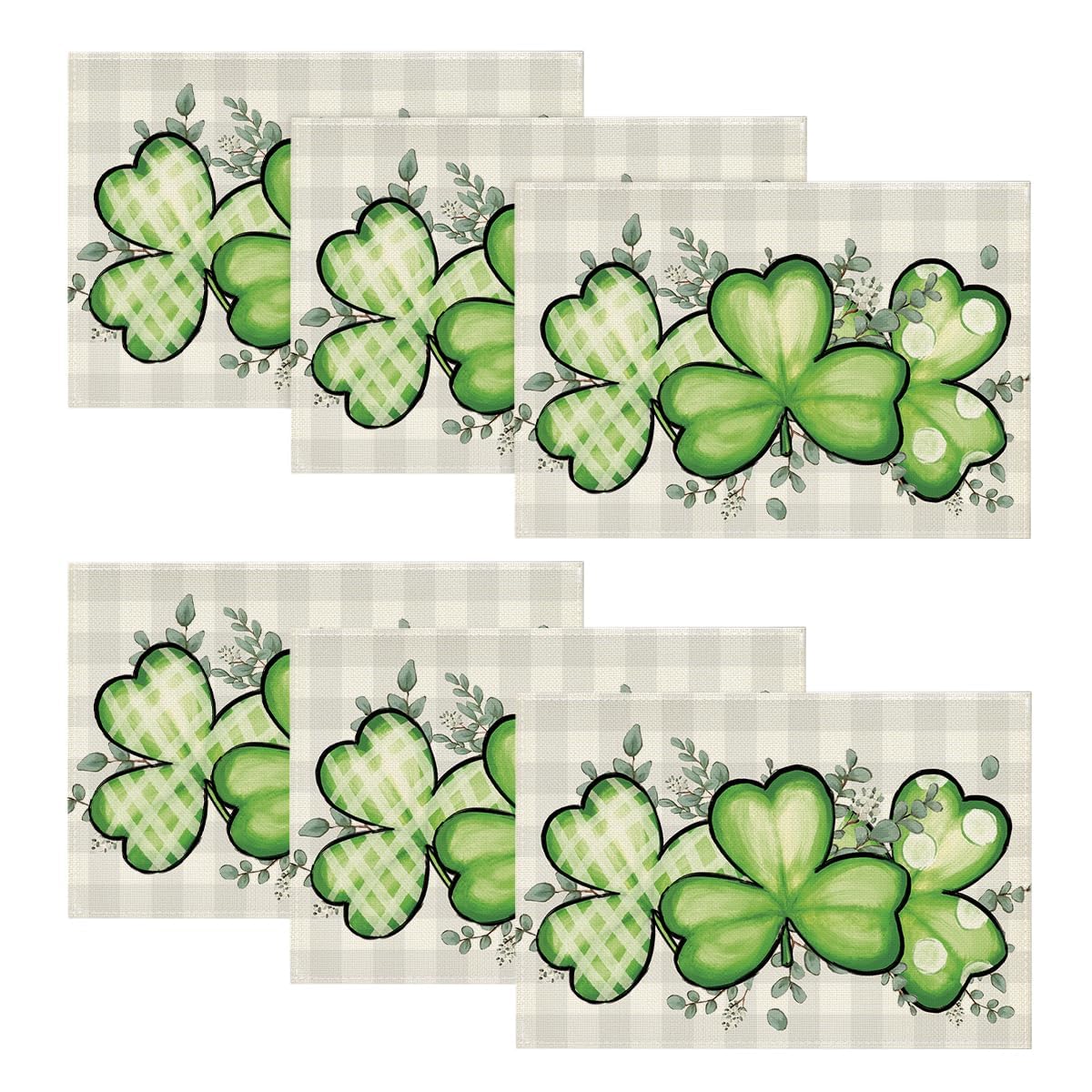 Artoid Mode Bufflao Plaid Shamrock St. Patrick's Day Placemats Set of 4, 12x18 Inch Seasonal Spring Table Mats for Party Kitchen Dining Decoration