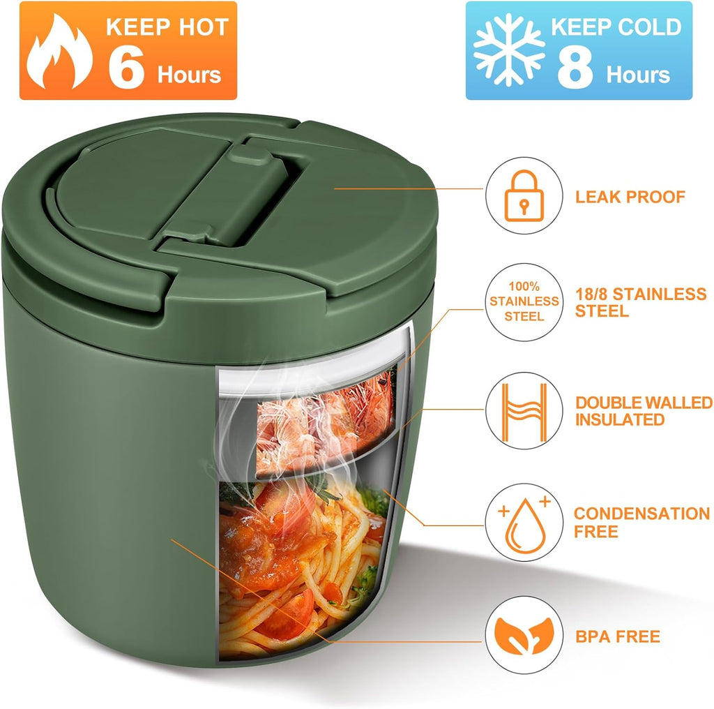 40oz Insulated Lunch Containers for Adults Soup Thermo for Hot Food Jar Wide Mouth Leak Proof Vacuum Stainless Steel Thermal Bento Box with Buckle Lid and Spoon