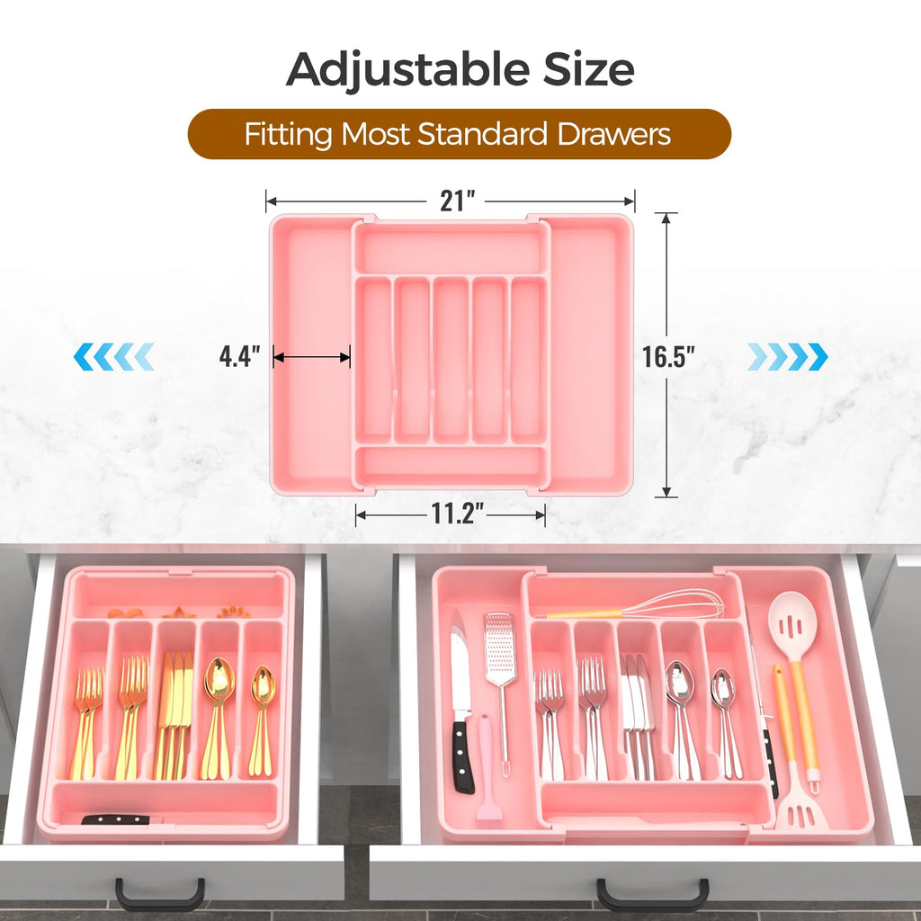 Extra Large Expandable Silverware Organizer, BPA-Free Food-Safe Cutlery Flatware Organizer, Kitchen Utensil Drawer Organizer, Adjustable Silverware Holder for Spoons Forks Knives, Black