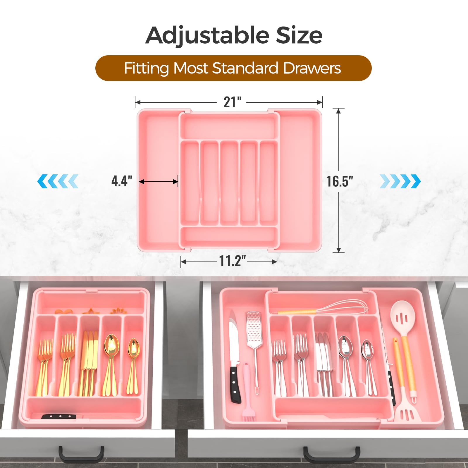 Extra Large Expandable Silverware Organizer, BPA-Free Food-Safe Cutlery Flatware Organizer, Kitchen Utensil Drawer Organizer, Adjustable Silverware Holder for Spoons Forks Knives, Black