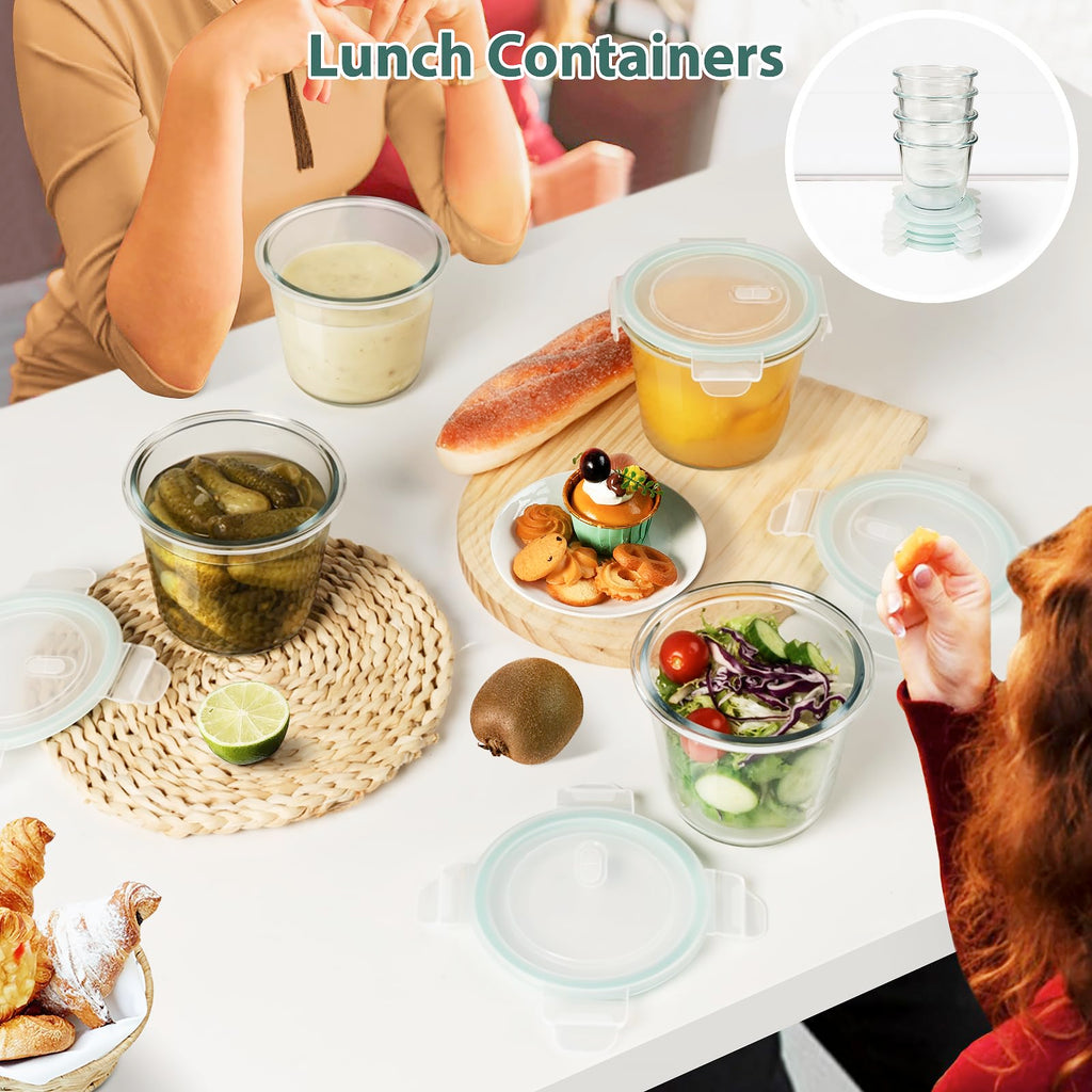16oz Glass Meal Prep Containers, Airtight 2 Cup Glass Storage Containers with Lids, Heat-Resistant BPA-Free Borosilicate Glass Soup Container for Leftover, Microwave, Dishwasher&Freezer Safe (4 Packs)