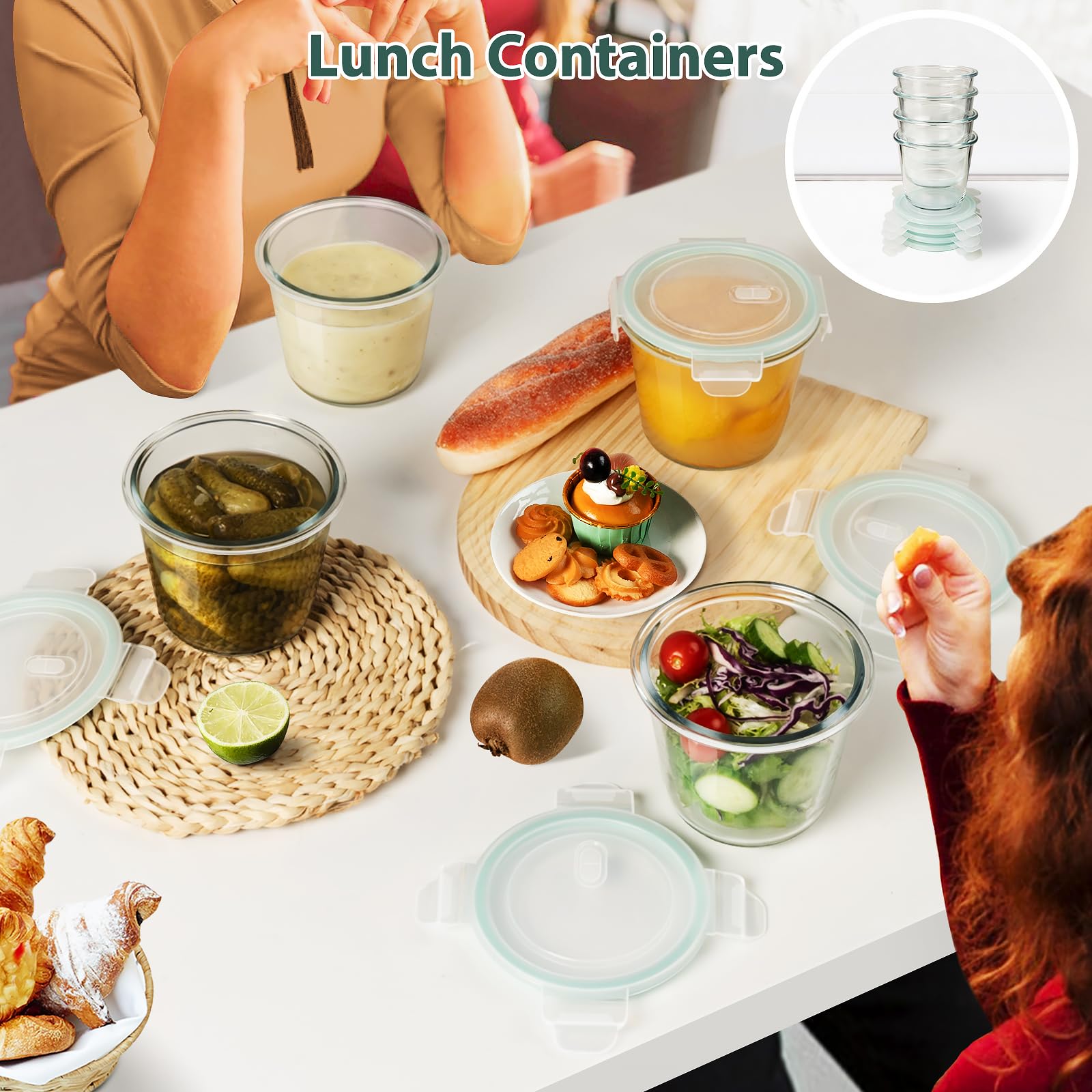 16oz Glass Meal Prep Containers, Airtight 2 Cup Glass Storage Containers with Lids, Heat-Resistant BPA-Free Borosilicate Glass Soup Container for Leftover, Microwave, Dishwasher&Freezer Safe (4 Packs)