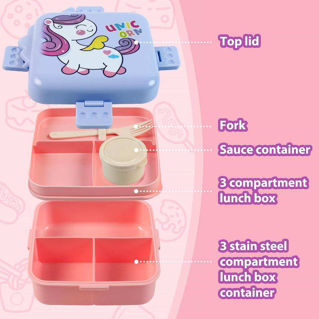 Freshmage Plastic Double-Layer Bento Box and Salad Lunch Container with 3 Compartments