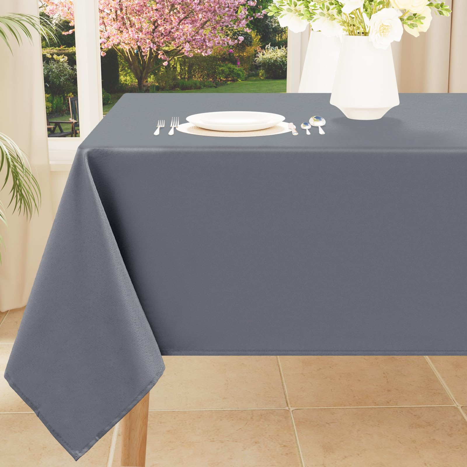 Smiry Rectangle Table Cloth, Waterproof Anti-Scratch Polyester Tablecloth, Decorative Washable Fabric Table Cover for Dining, Buffet, Parties and Outdoor, 60x84, Black