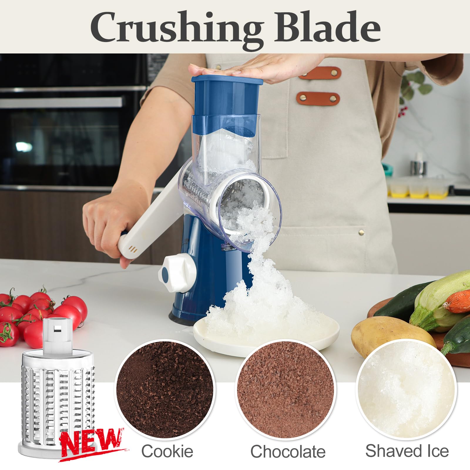 Cambom 5 in 1 Rotary Cheese Grater Hand Crank Cheese Shredder for Fresh Cheese, Vegetable, Nuts,Non-slip Suction Base, Black