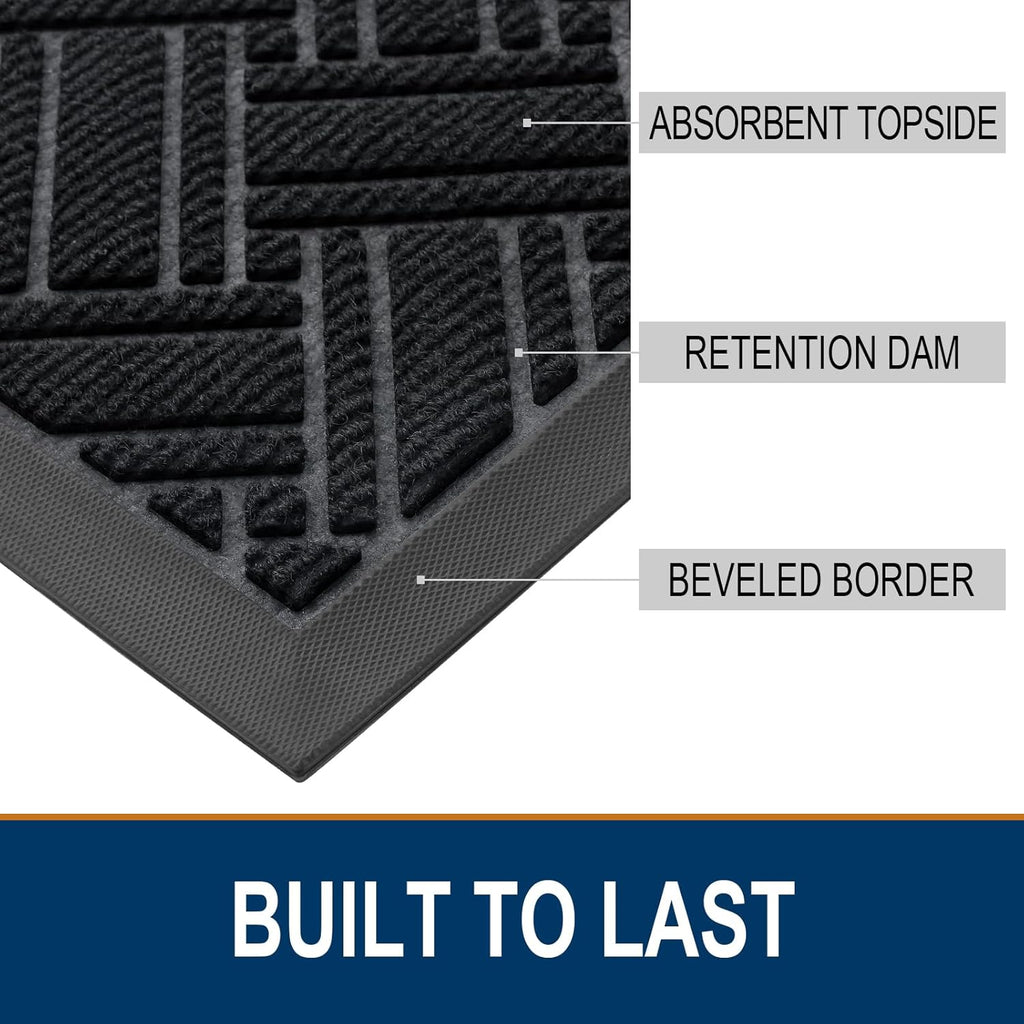 OLANLY Indoor Outdoor Mat, Sturdy Natural Rubber Floor Mat, Non Slip Low Profile Waterproof Doormat, and Stain Front Door Mats, Easy Clean Patio Entrance Mat, 30''x17'', Black