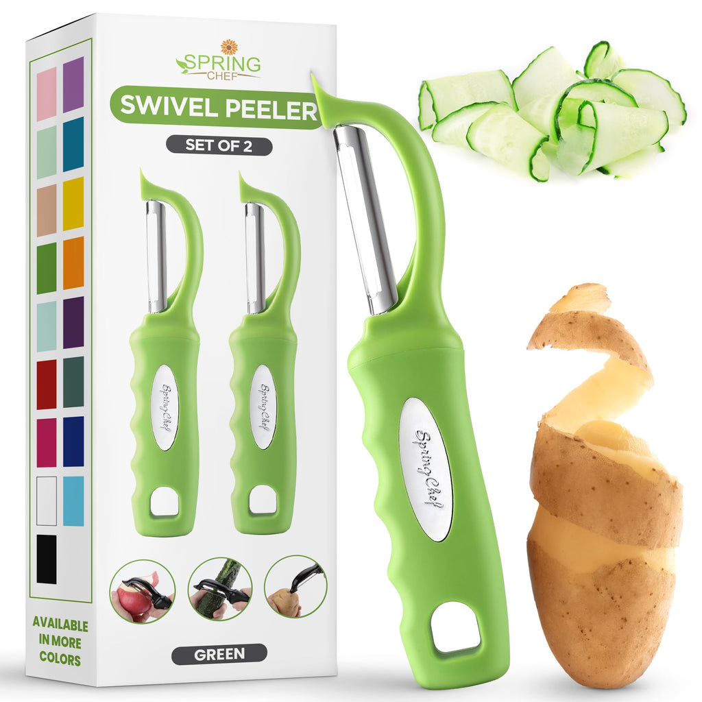 Spring Chef Premium Swivel Vegetable Peeler, Soft Grip Handle and Ultra Sharp Stainless Steel Blades - Perfect Kitchen Peeler For Veggie, Fruit, Potato, Carrot, Apple - Black