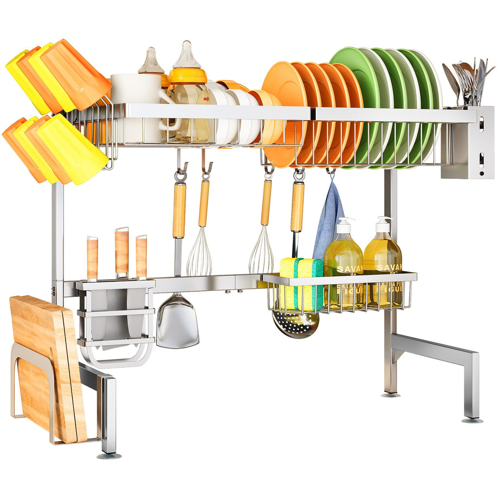 SNTD Over The Sink Dish Drying Rack - Adjustable Dish Rack for Kitchen Counter, Metal (Black)