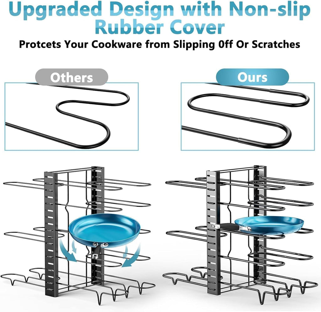 ORDORA 8 Tier Pots and Pans Organizer for Cabinet 16.61'' Height & Expandable Large Dish Drying Rack, Stainless Steel Dish Rack for Kitchen Counter