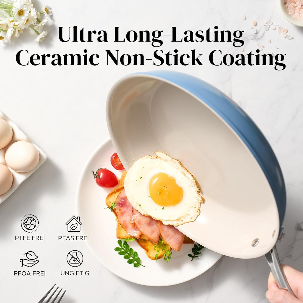 Redchef 5 QT Ceramic Stock Pot with Lid, 8 inch Cooking Pan Non Toxic with Stay Cool Handle for Induction, Dishwasher/Oven Safe, PFAS PFOA & PTFE Free (Blue)