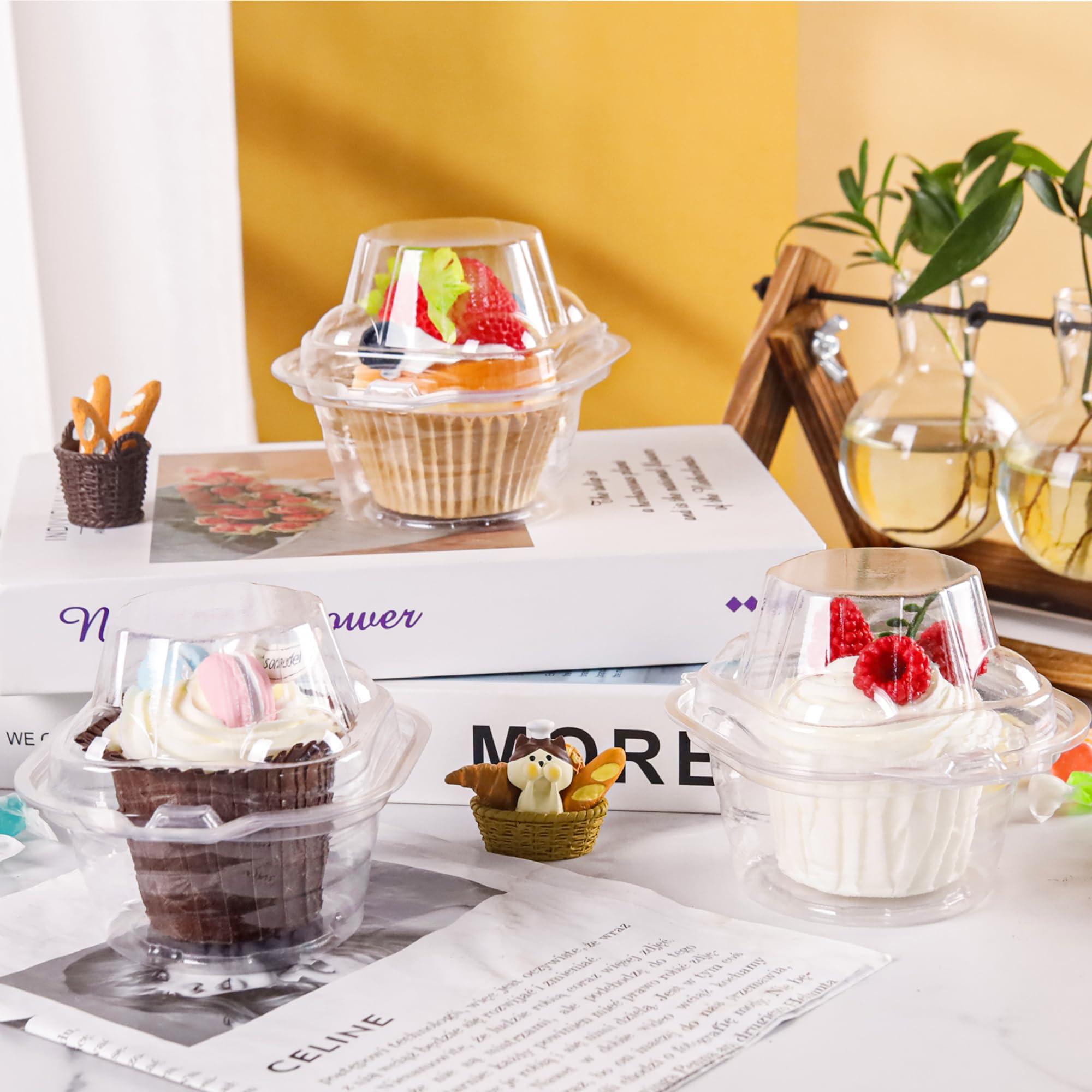 60 Pack Individual Cupcake Containers Plastic Cupcake Boxes Cupcake Holders Stackable Deep Dome Cupcake Carrier