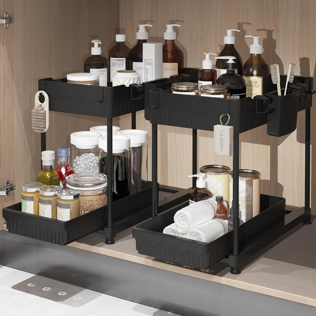 Bathroom Organizers and Storage, Under Sink Organizers and Storage Black, 2 Pack Cabinet Organizer Black