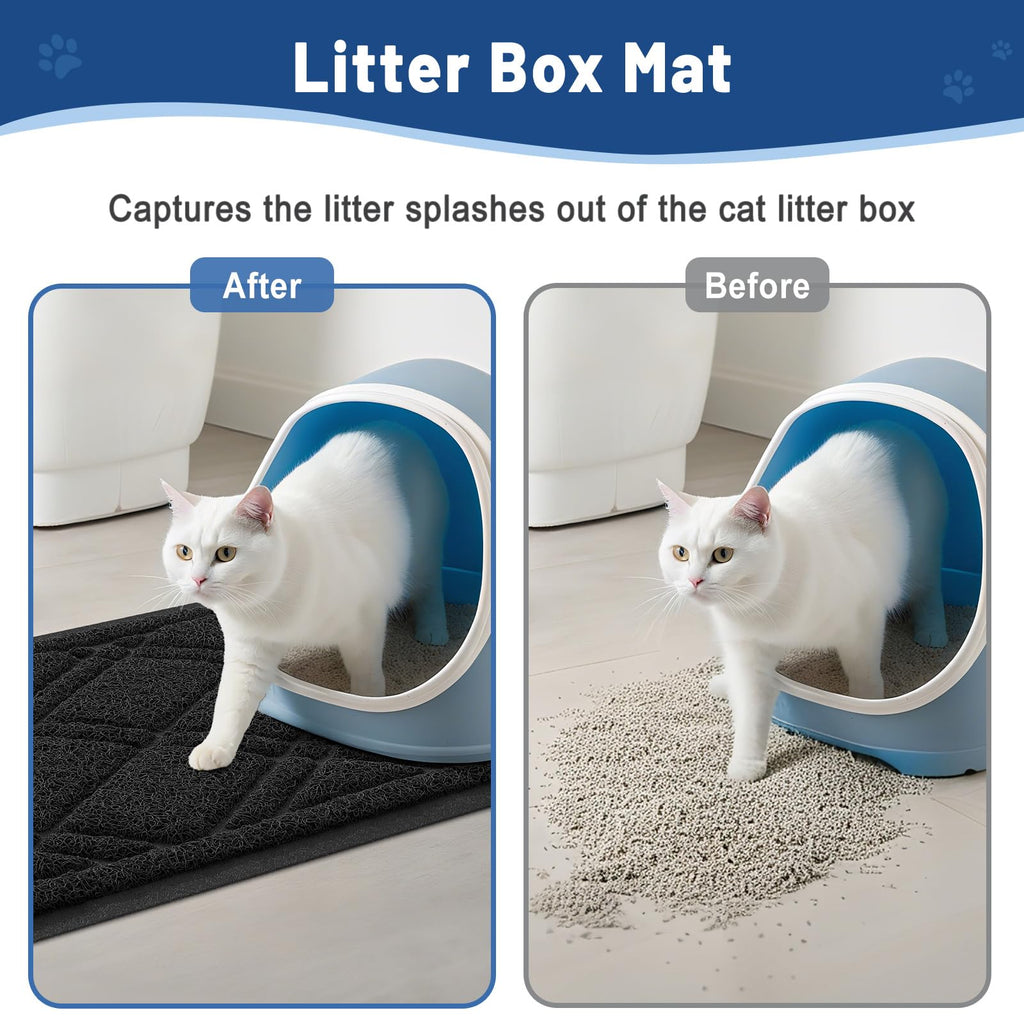 Smiry Cat Litter Box Mat 30x17, Non-Slip Water Resistant Litter Trapping Mat, Easy Clean Less Waste and Urine-Locking Cat Carpet for Indoor, Grey