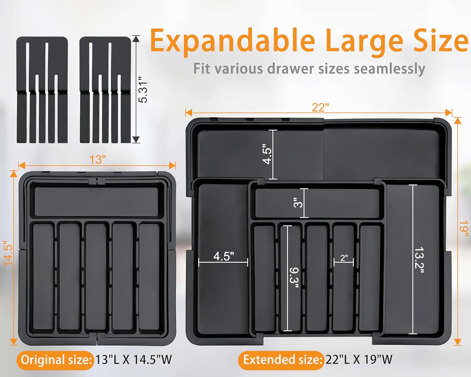 Homecor Silverware Organizer + Utensil Drawer Organizer for Kitchen Black