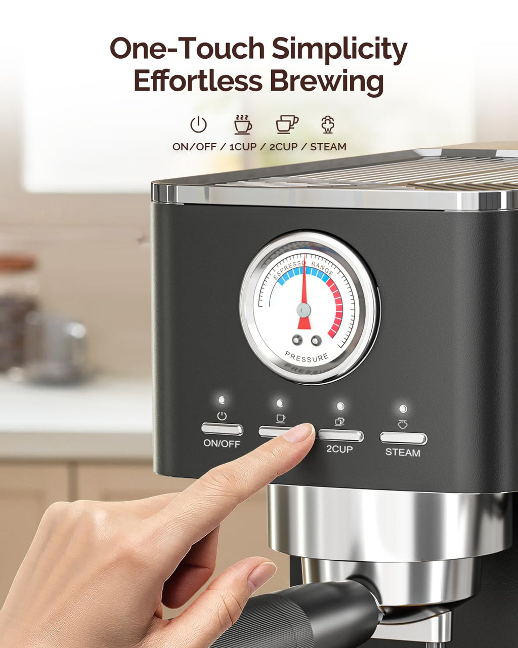 Maestri House Espresso Machine, 20 Bar ULKA Pump, Compact Espresso Maker Built-in Flow Meter Steam Milk Frother, Stainless Steel Coffee Machine for Cappuccino, Latte (Black)