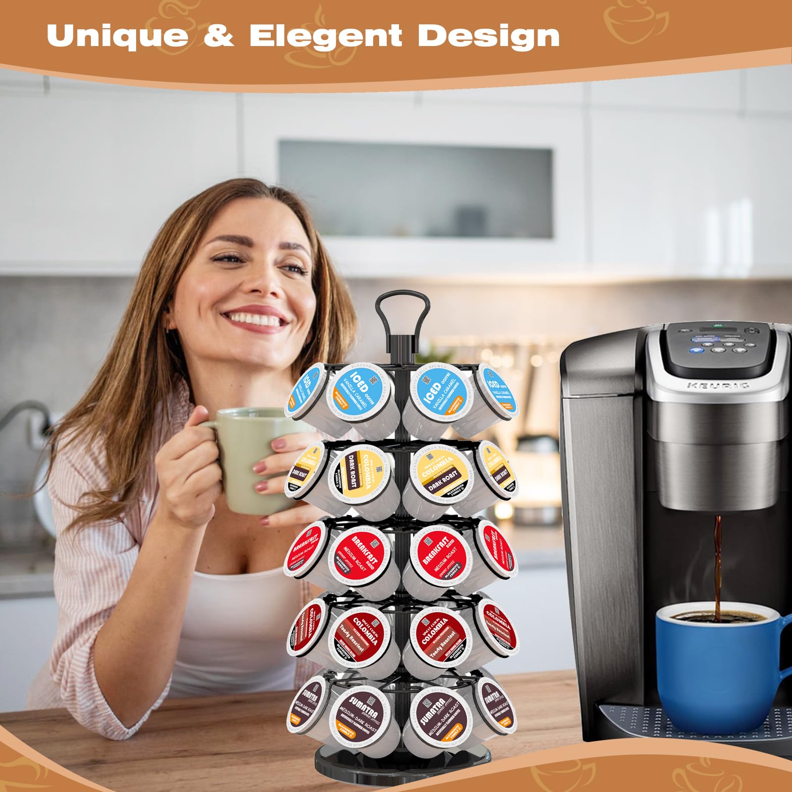 K Cup Holders,K Cup Holder, K Cups Holder,K Cup Carousel, Coffee Pods Holder Storage Organizer Stand,No Assembly Required,Black (Capacity of 40 Pods, Black)