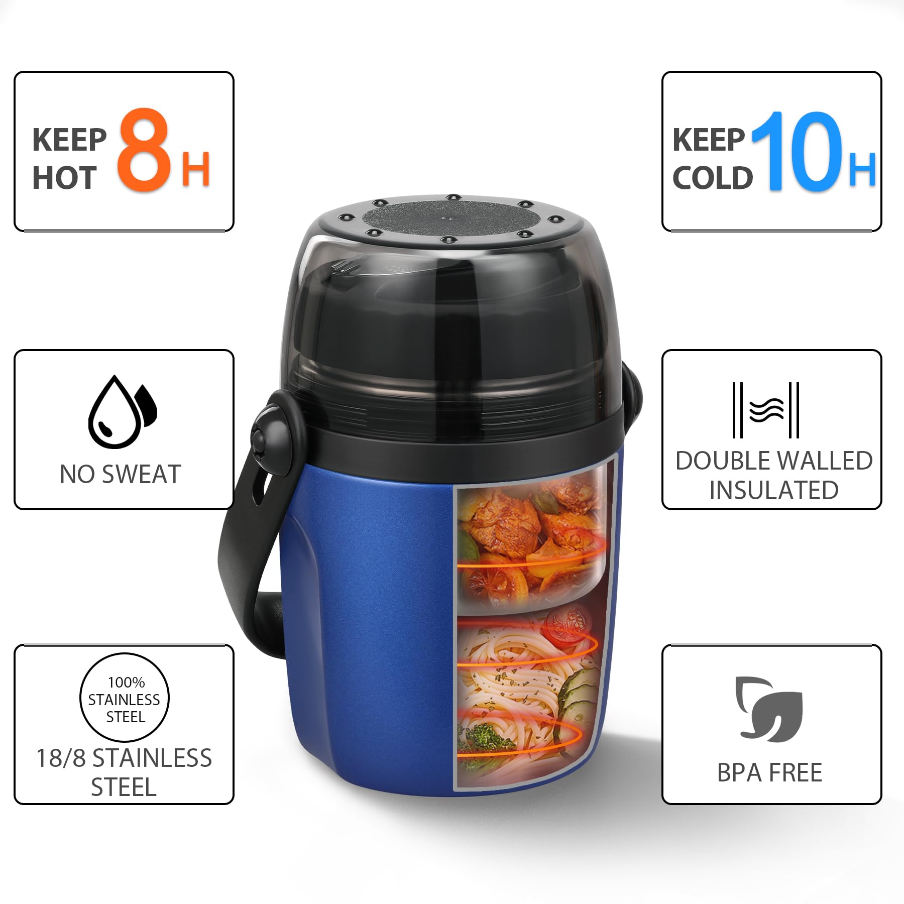 32oz Lunch Containers for Adults Kids Soup Thermo for Hot Food Jar Stainless Steel Insulated Vacuum Leak Proof Wide Mouth Thermal Bento Box with Spoon and Tritan Lid