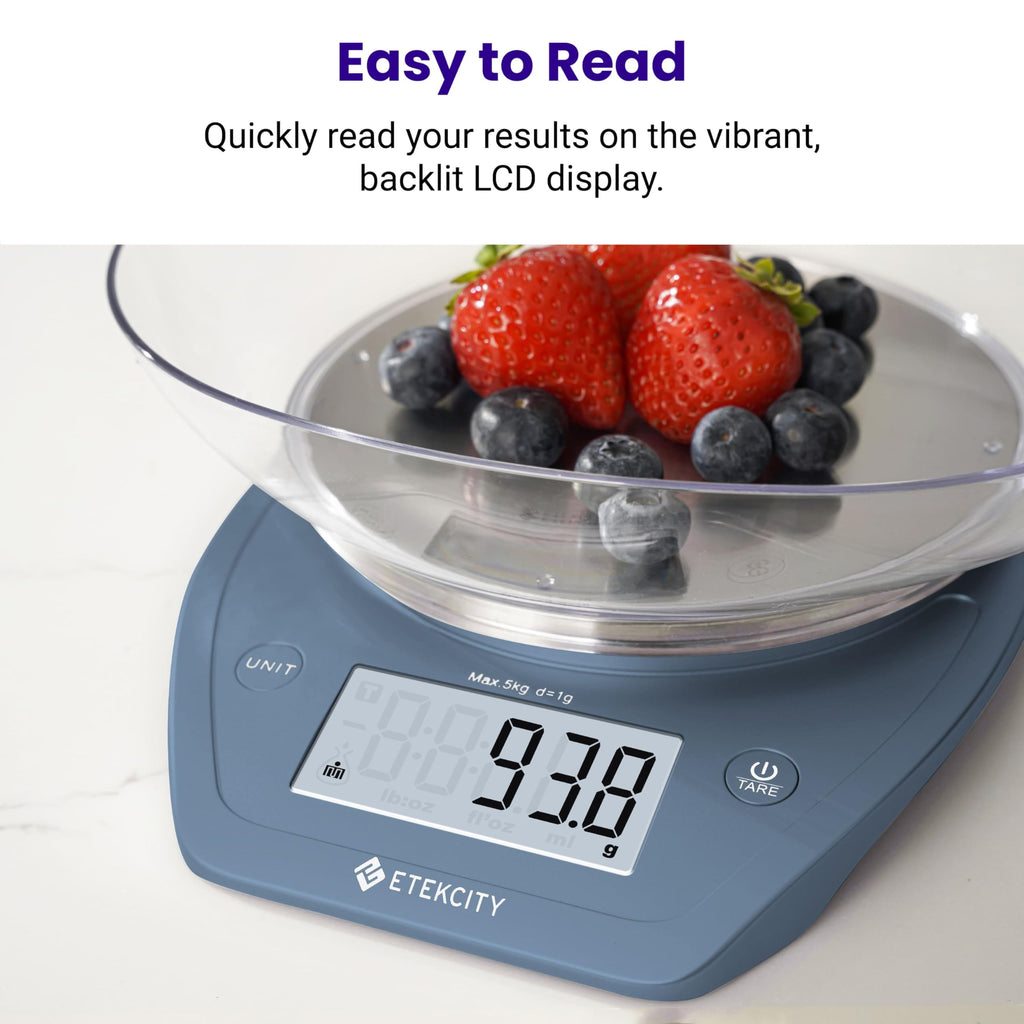 Etekcity 0.1g Food Kitchen Scale, Bowl, Digital Grams and Ounces for Weight Loss, Dieting, Baking, Cooking, and Meal Prep, 11lb/5kg, Stainless Steel Silver