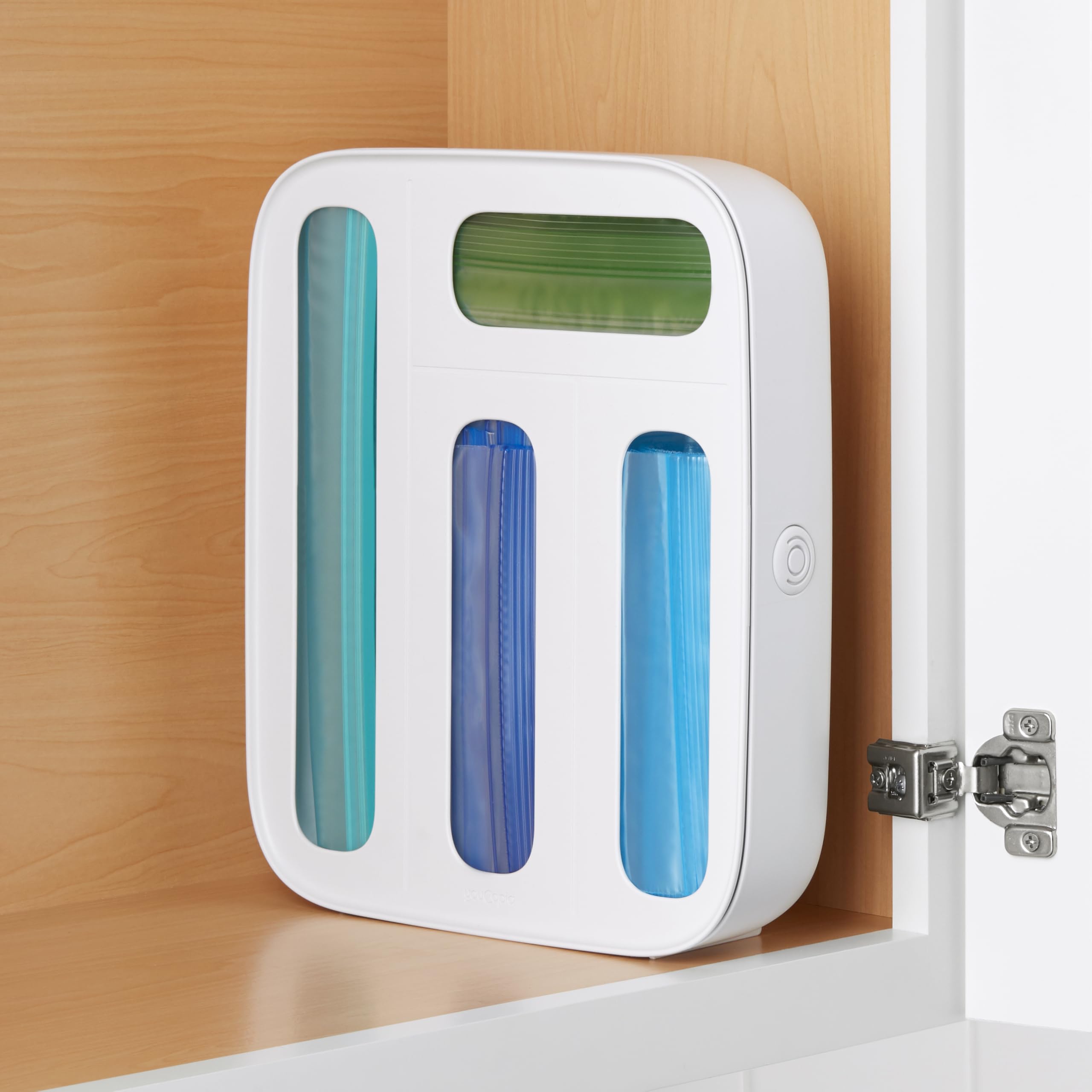 StoraBag Drawer Food Bags Dispenser, 4-Slot, Plastic Sandwich Bag Organizer for Kitchen Storage, White