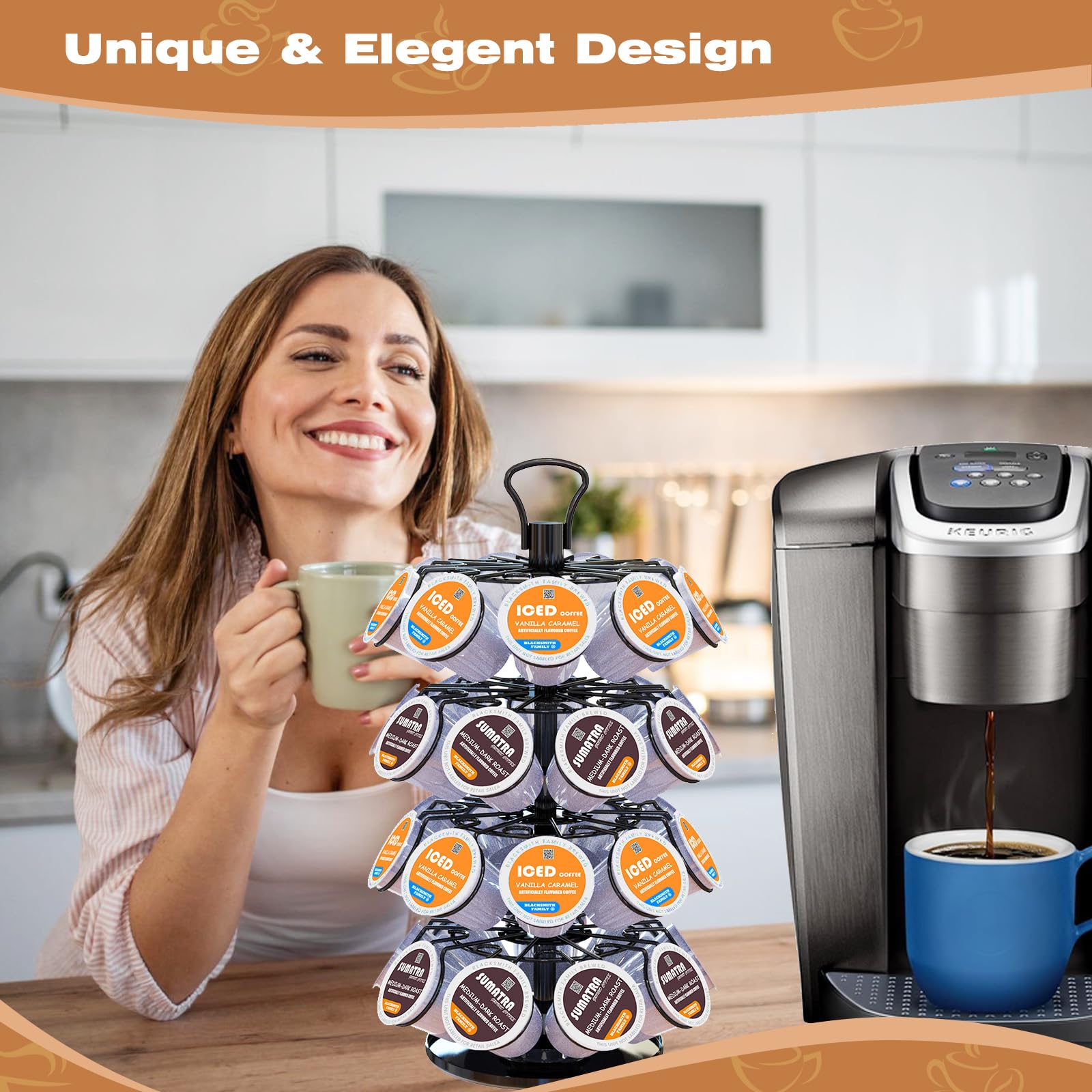 K Cup Holders,K Cup Holder, K Cups Holder,K Cup Carousel, Coffee Pods Holder Storage Organizer Stand,No Assembly Required,Black (Capacity of 40 Pods, Black)
