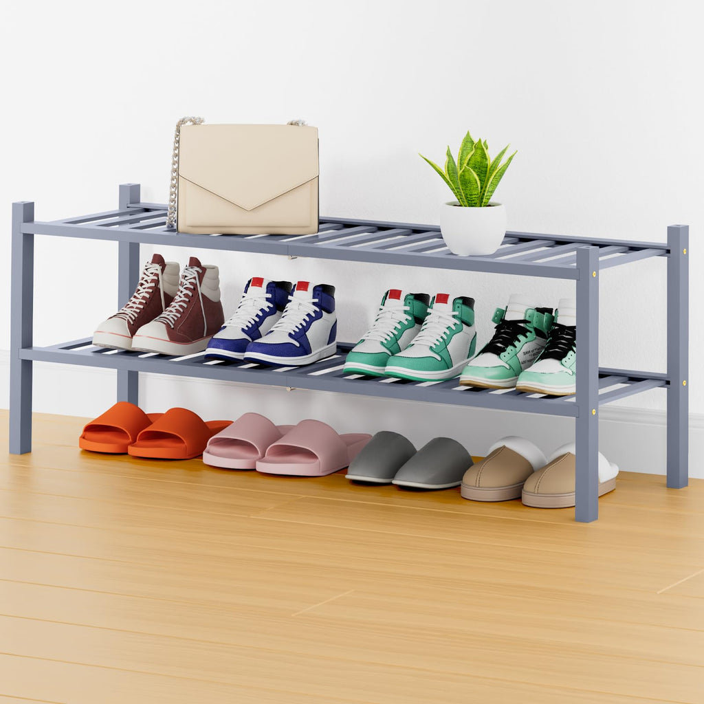 Smiry Shoe Rack, 3 Tier Bamboo Shoe Organizer, Stackable Free Standing Wooden Shoe Storage Shelf for Closet, Entryway, Front Door Entrance, Natural