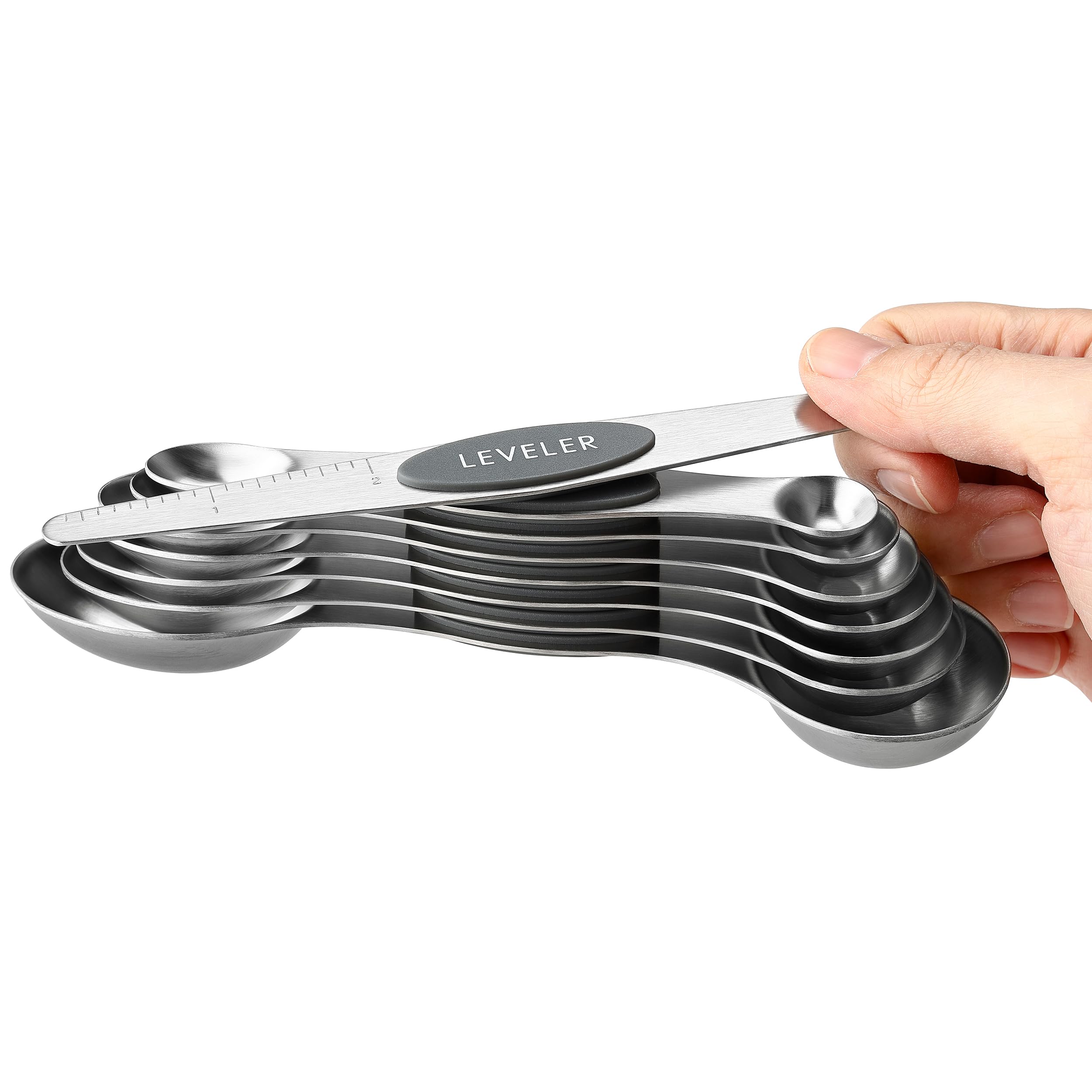 Spring Chef Stainless Steel Magnetic Measuring Spoons Set with Strong N45 Magnets, Heavy Duty Metal Kitchen Gadgets for Baking & Cooking, Fits in Most Kitchen Spice Jars, Set of 8 with Leveler, Black