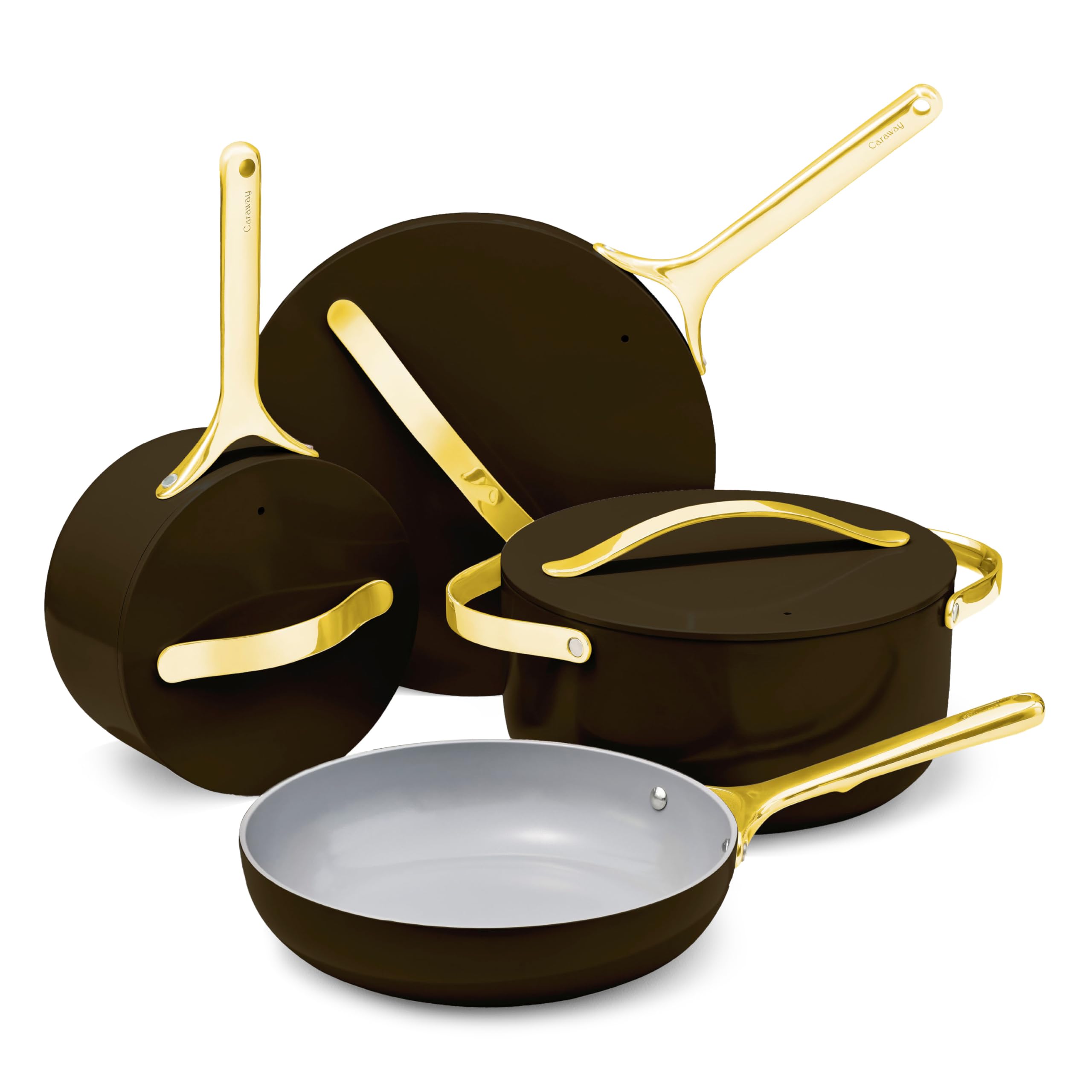 Caraway Non-stick Ceramic Cookware Set (12 Piece) Pots, Pans, Lids and Kitchen Storage - PFAS & PFOA Free - Oven Safe Pan Set & Compatible with All Stovetops - Cream
