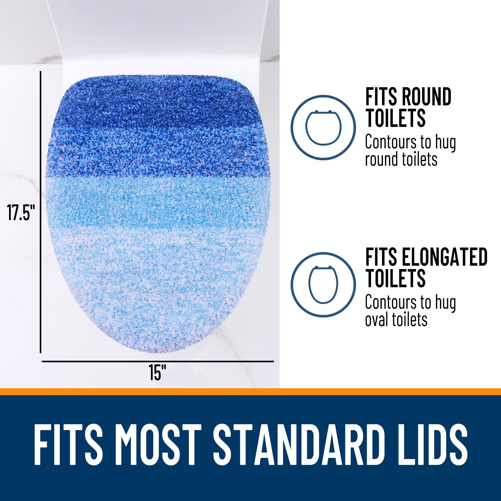 OLANLY Soft Microfiber Bathroom Toilet Lid Cover, Machine Washable Seat Covers, 17.5x15, Stays in Place Rubber Backing, Fits Most Round, Elongated and Oblong Lids, Accessories Decor, Gray