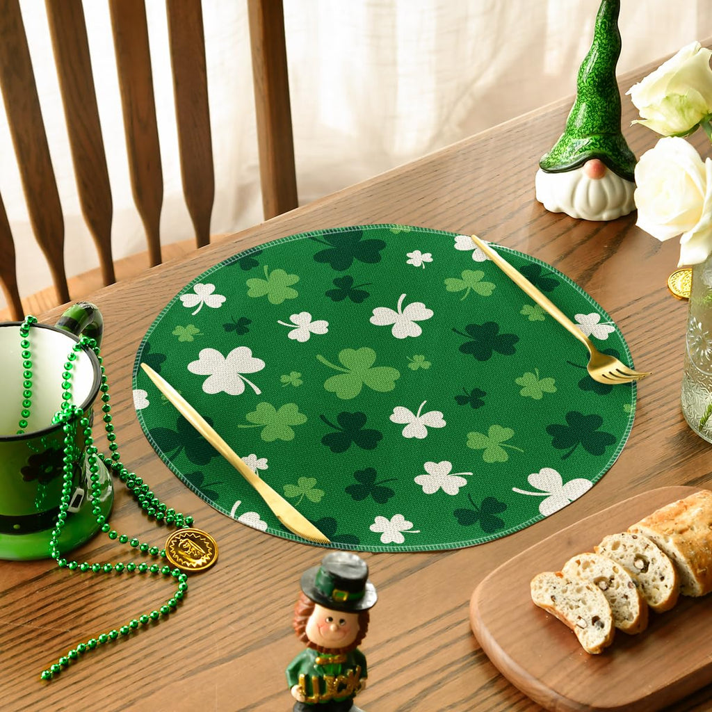 Artoid Mode Green Shamrock St. Patrick's Day Placemats Set of 4, 12x18 Inch Seasonal Spring Table Mats for Party Kitchen Dining Decoration