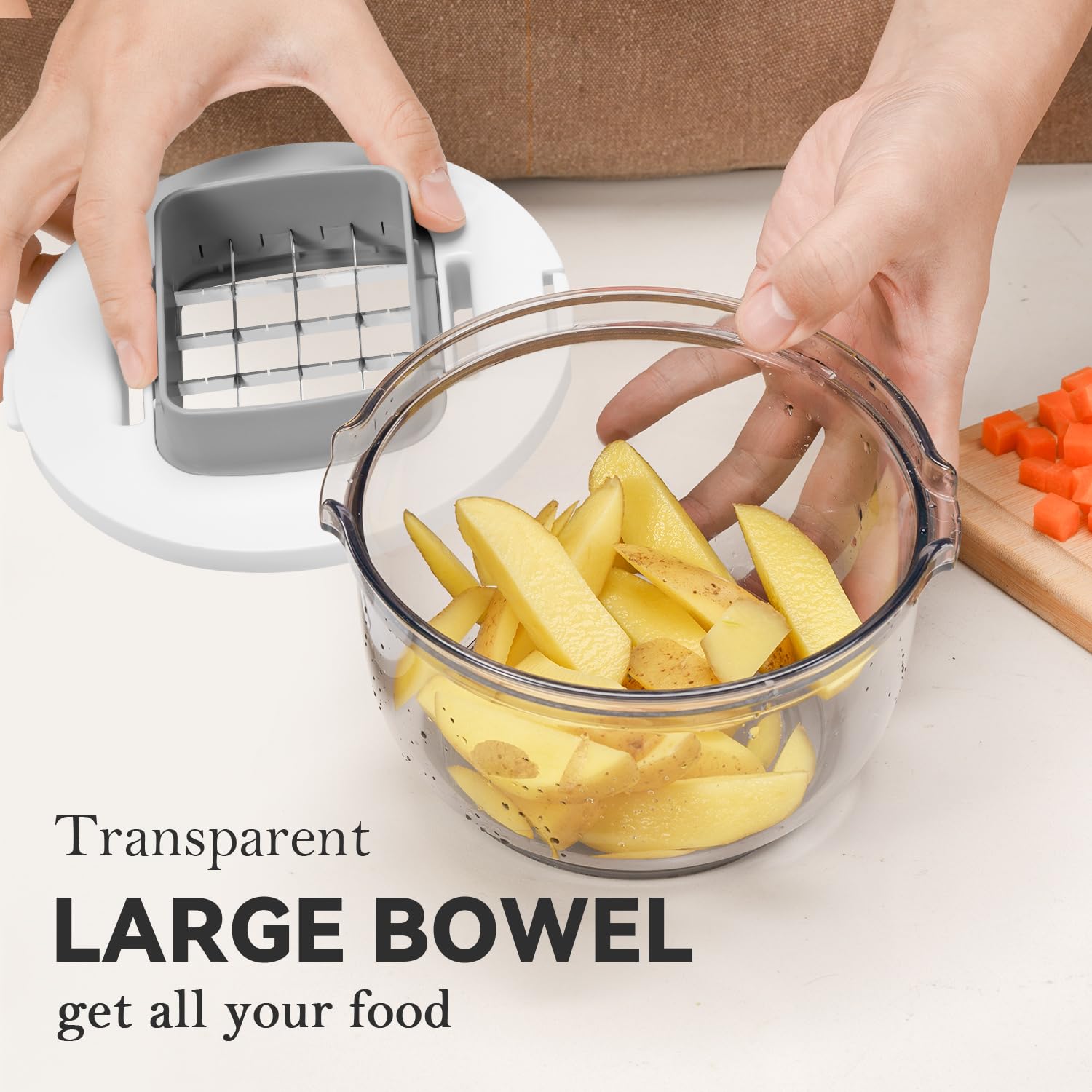 KEOUKE Multifunctional Vegetable Chopper White - 3 Interchangeable Blades Potato French Fry Cutter with Container & Storage Box Food Chopper Dicer for Cucumber, Tomato, Carrot, Onion