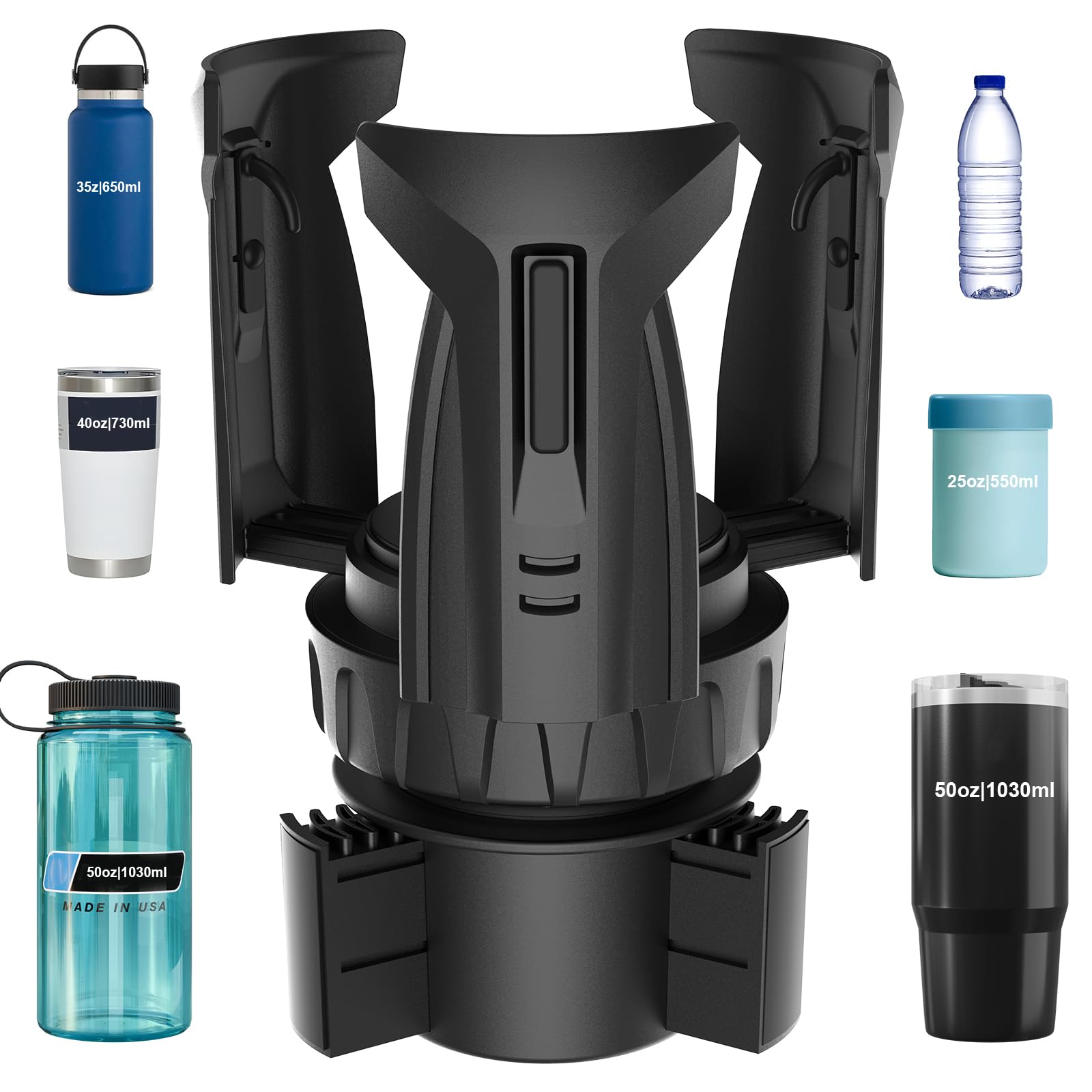 Cup Holder Expander (Adjustable Holder & Base, Auto-Fit Hold, One Button Open), Car Cup Holder Expander for Yeti, Hydro Flask, Nalgene, Owala, Bottles in 2.6"- 4.8" (Light Black, 1 Pack)