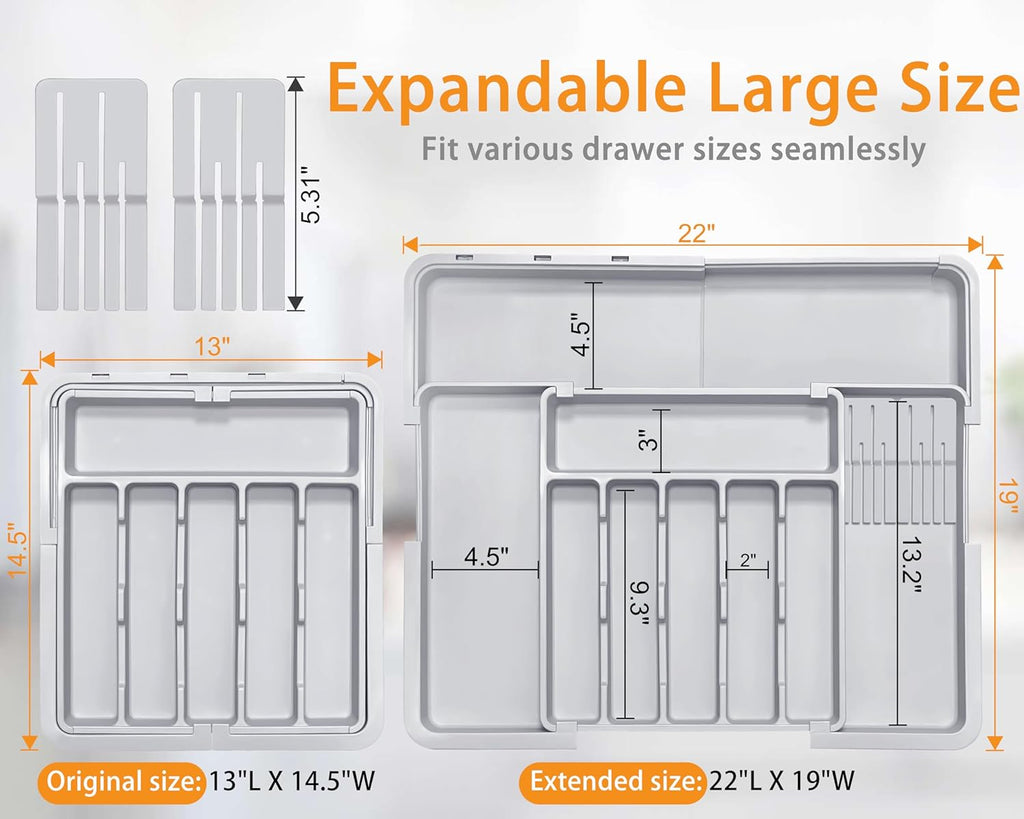 Homecor Silverware Organizer- Expandable Kitchen Drawer Organizer Utensil Holder Grey