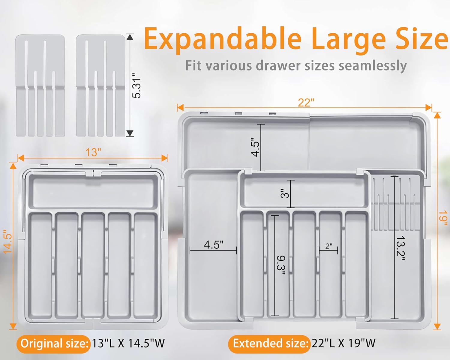 Homecor Silverware Organizer- Expandable Kitchen Drawer Organizer Utensil Holder Grey