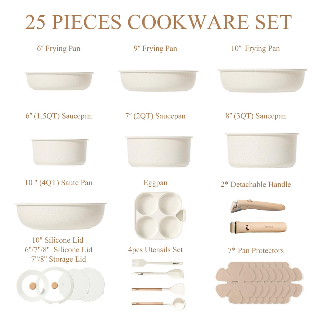CAROTE 19pcs Pots and Pans Non Stick, Cookware Sets Detachable Handle, Induction Kitchen Pots and Pans,NonStick Cooking Set, Oven/Dishwasher/Fridge Safe, Space Saving