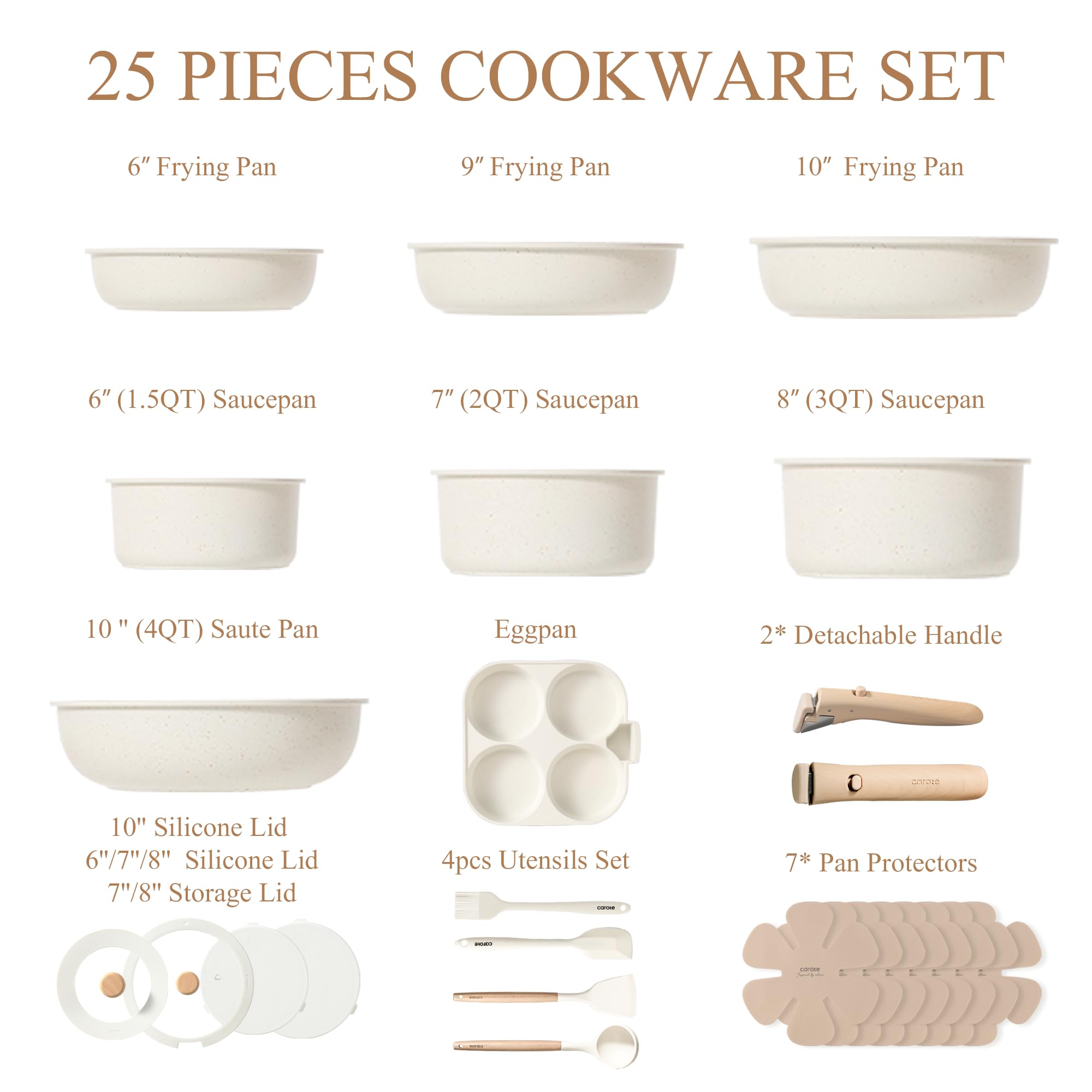 CAROTE 19pcs Pots and Pans Non Stick, Cookware Sets Detachable Handle, Induction Kitchen Pots and Pans,NonStick Cooking Set, Oven/Dishwasher/Fridge Safe, Space Saving