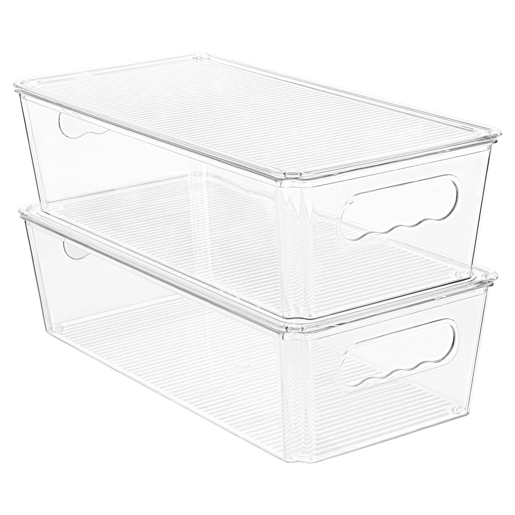Vtopmart 8pcs Clear Organizers and Storage Bins with Lids, Stackable Plastic Storage Containers with Handles for Fridge, Freezer, Pantry, Cabinet, Kitchen Organization