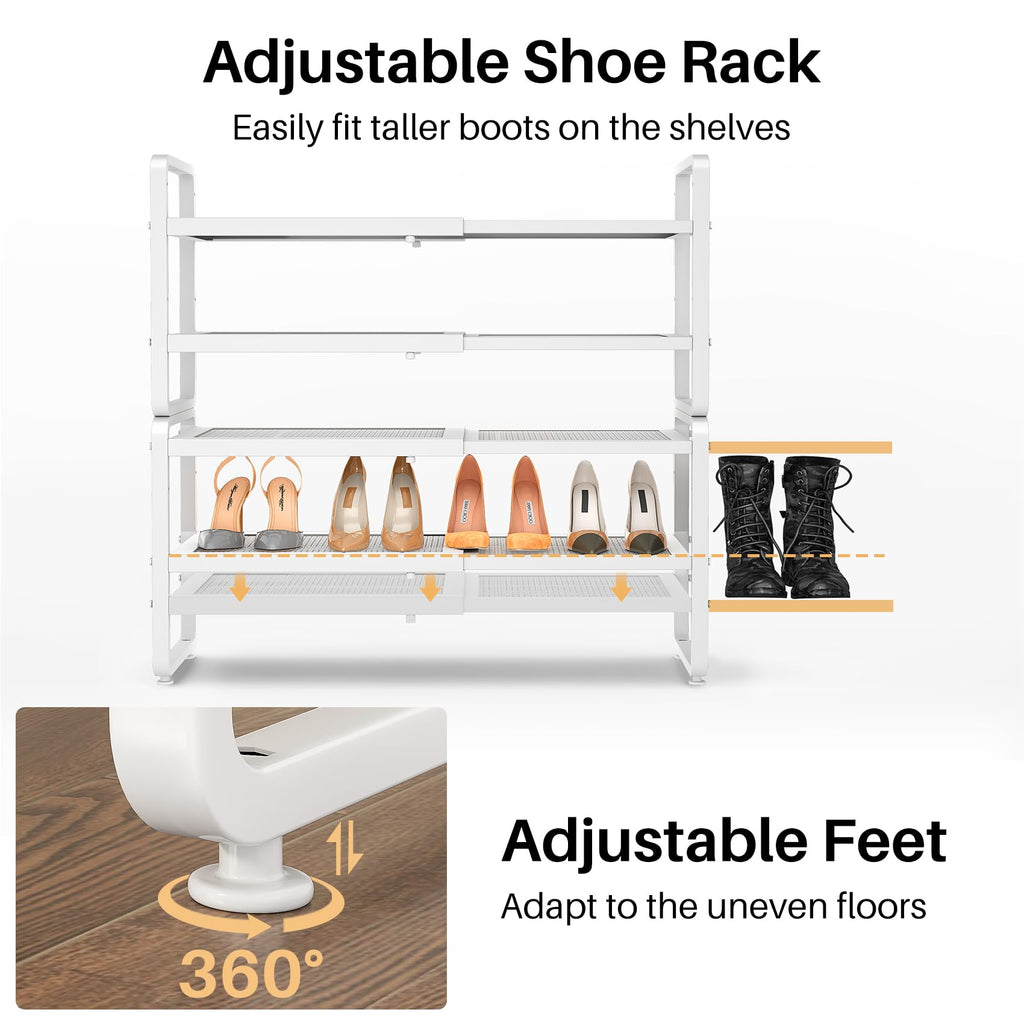 SNTD Shoe Rack - Expandable Shoe Organizer for Closet, Adjustable Metal Shoe Shelf Storage, Stackable Long Shoe Stand Holder for Garage, Entryway, Door Entrance (Black, 2-Tier)