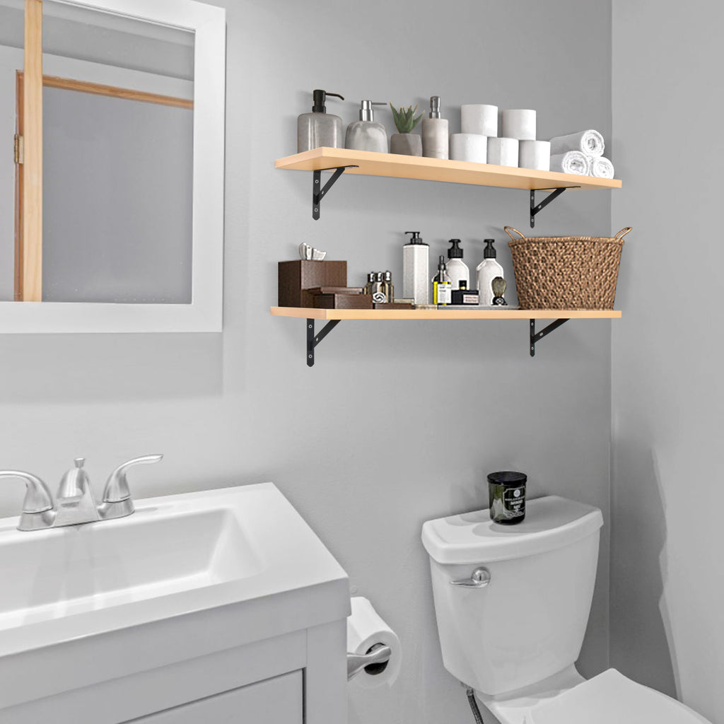 RedCall Floating Shelves for Wall,31.5 Inch Wall Mounted Shelves Set of 2,Long Board Shelves for Bedroom,Living Room, Bathroom & Kitchen Storage with Metal Brackets (Black)