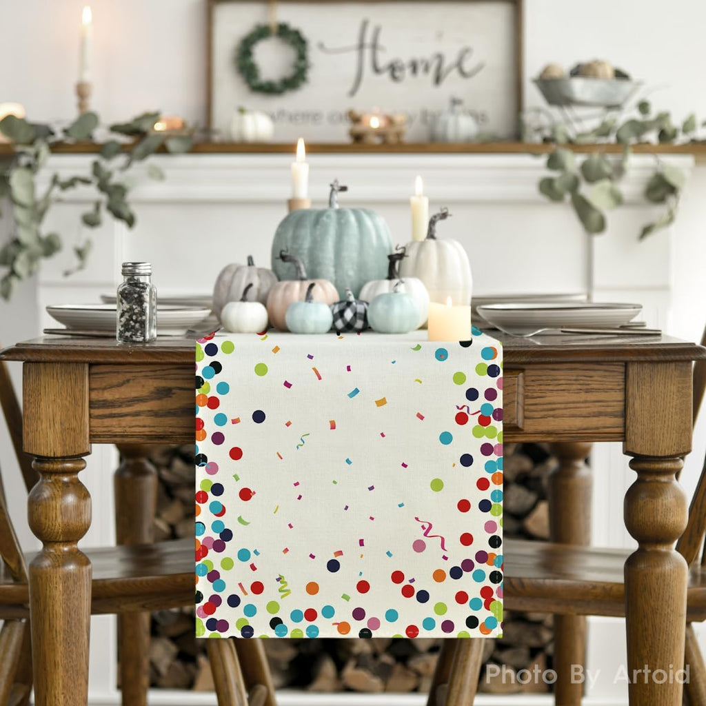 Artoid Mode Polka Dot Beige Happy Birthday Table Runner, Seasonal Kitchen Dining Table Decoration for Home Party Decor 13x72 Inch