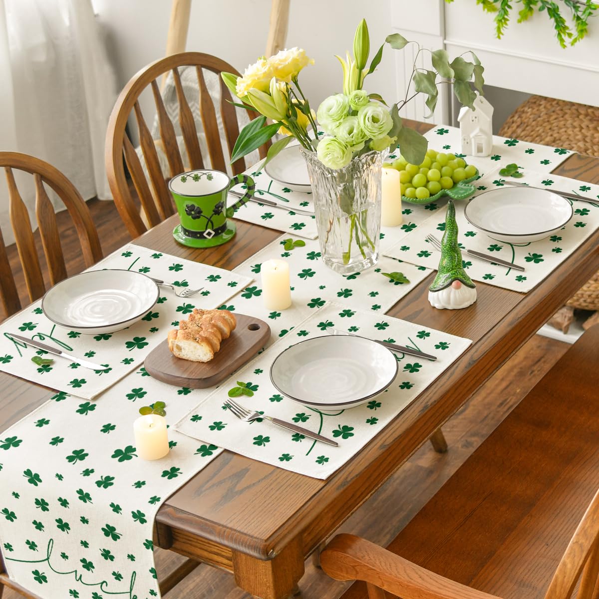 Artoid Mode Green Lucky Shamrock St. Patrick's Day Placemats Set of 4, 12x18 Inch Seasonal Spring Table Mats for Party Kitchen Dining Decoration