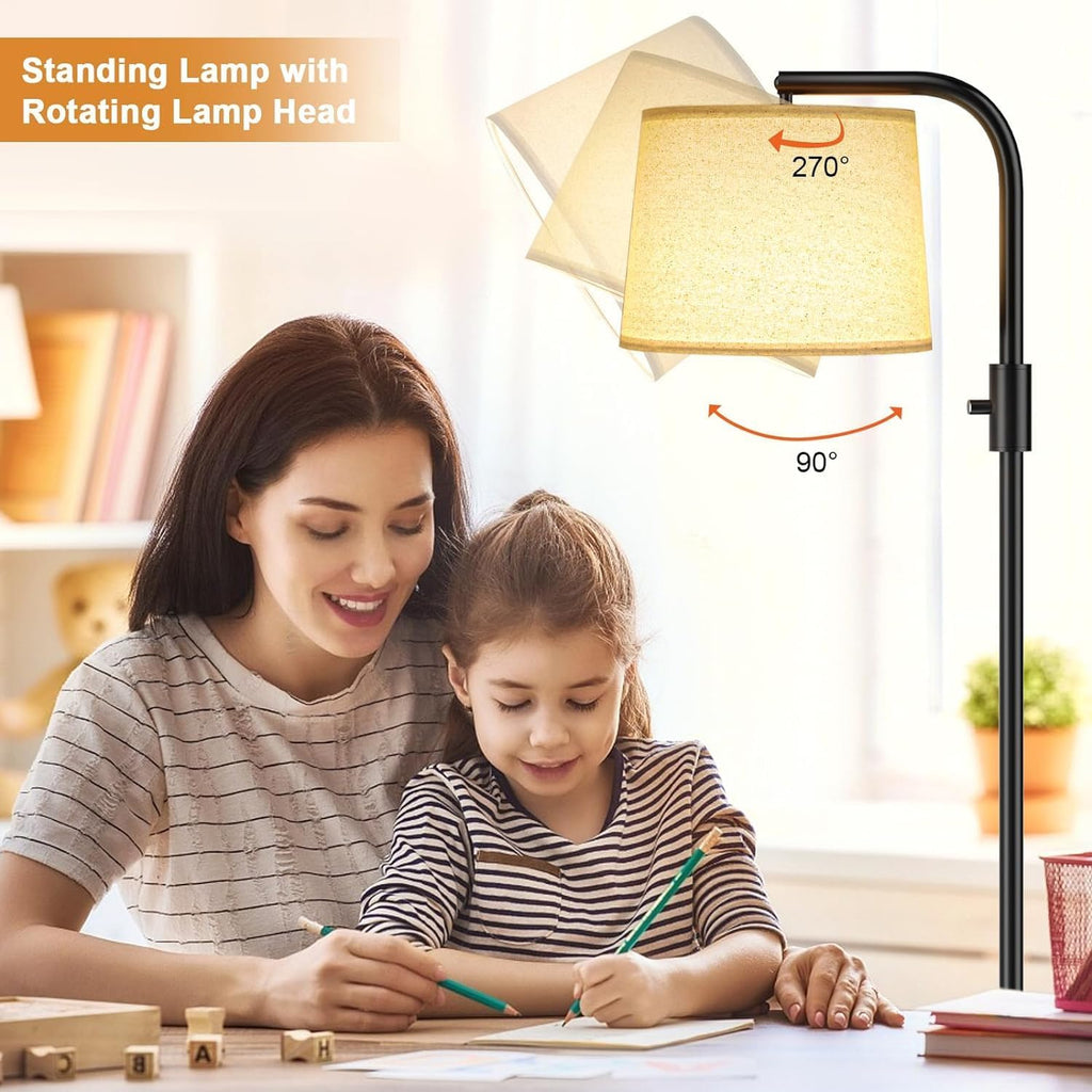 Ambimall Floor Lamps with one Beige Shade and one White Shade for Living Room Bedroom
