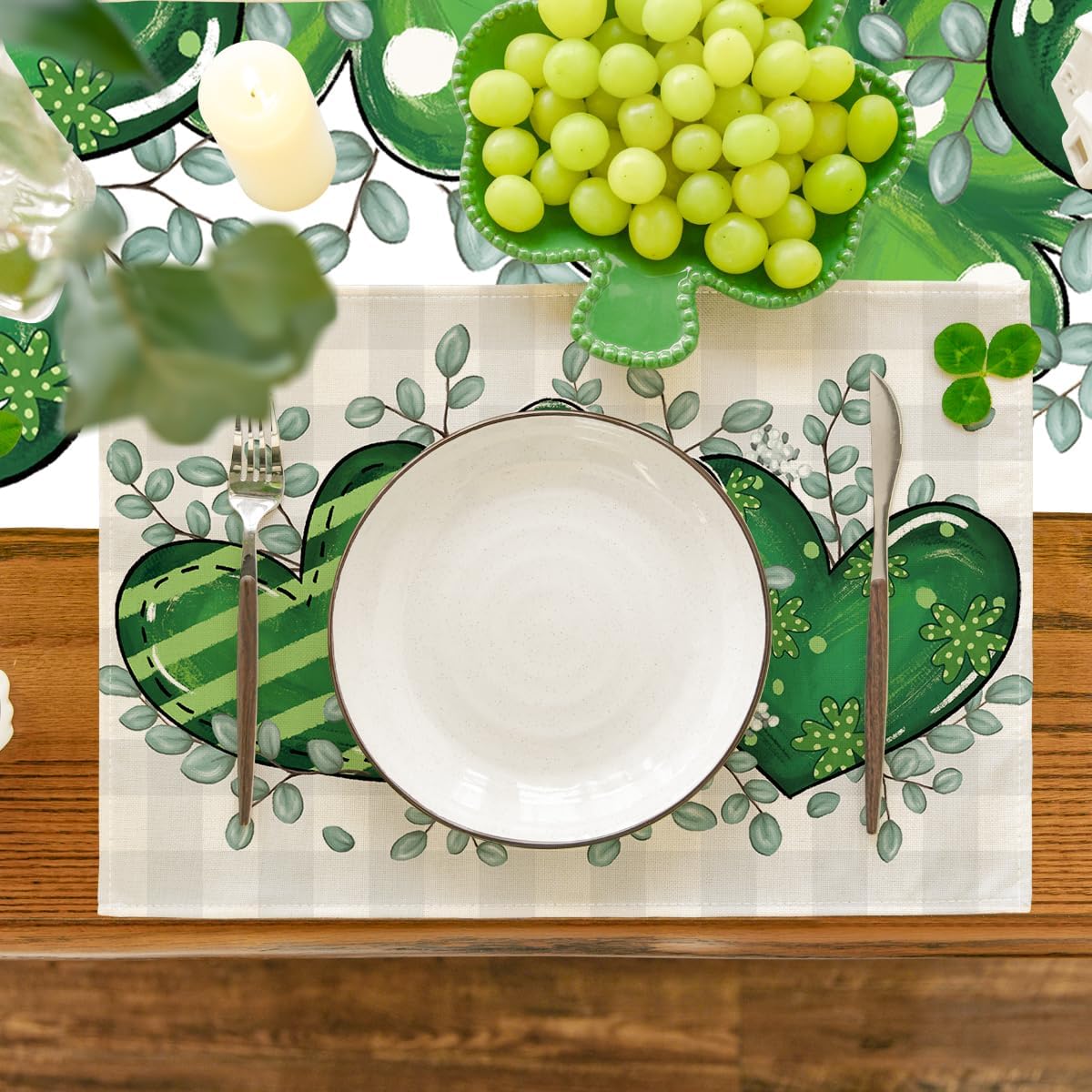 Artoid Mode Bufflao Plaid Shamrock St. Patrick's Day Placemats Set of 4, 12x18 Inch Seasonal Spring Table Mats for Party Kitchen Dining Decoration