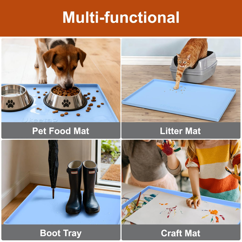 Extra Thick Silicone Mat Waterproof with Raised Edge 34" x 22", Under Sink Mat for Kitchen & Bathroom, Kitchen Cabinet Liner, Multi-Purpose for Storage & Protection, Gray